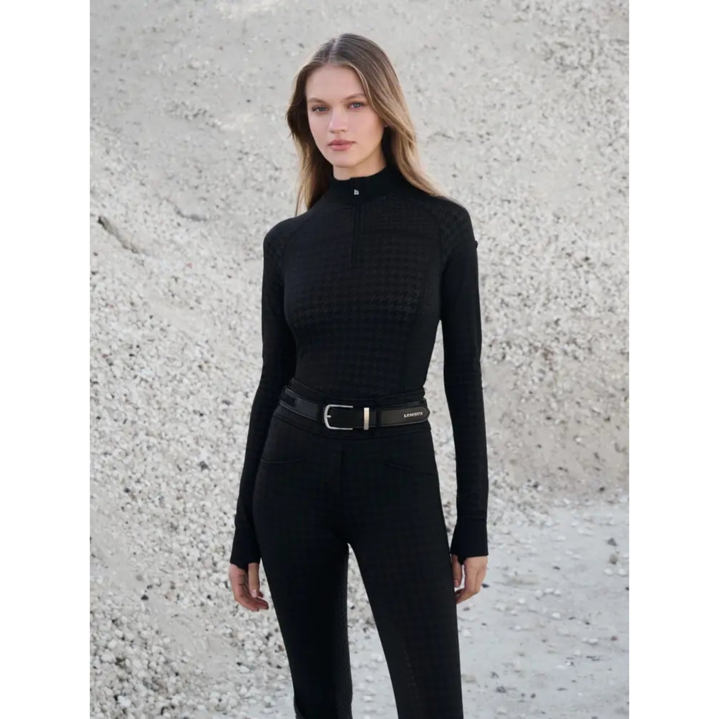 Aspen Houndstooth Quarter Zip Top